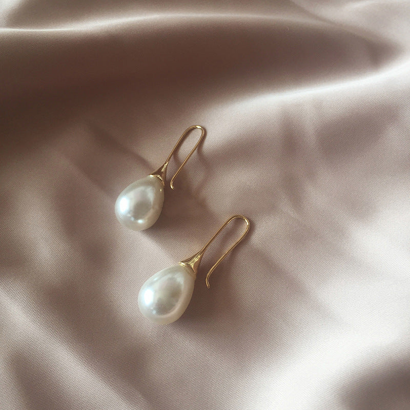 Waterdrop Pearl Earrings, short pearl, on satin