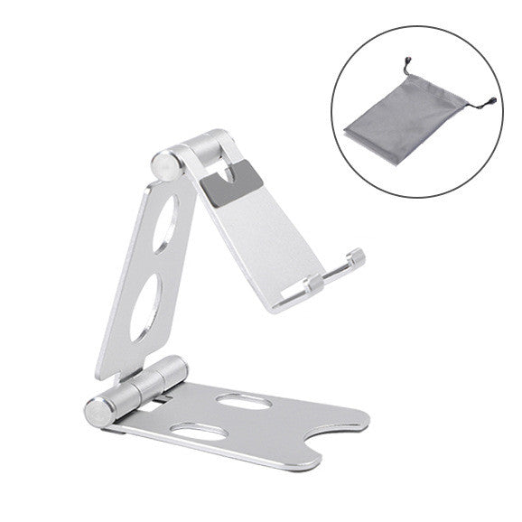 Mini Foldable Desktop Phone Stand, silver, with carry pouch