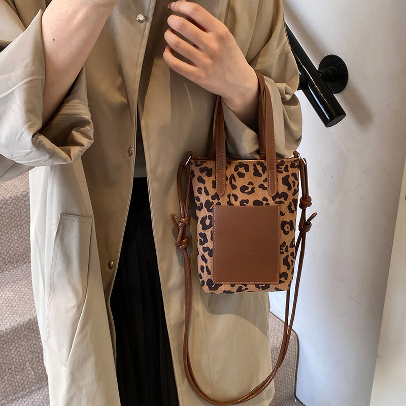Retro Leopard Print Crossbody Bag, leopard, carried by hand