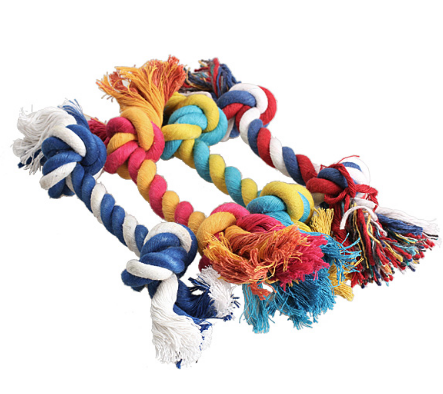 Cotton rope knot bone dog toys in assorted colours