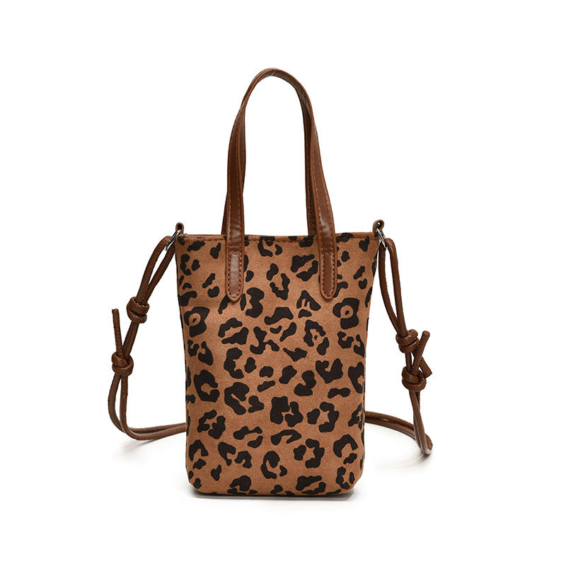 Retro Leopard Print Crossbody Bag, leopard print brown, front
