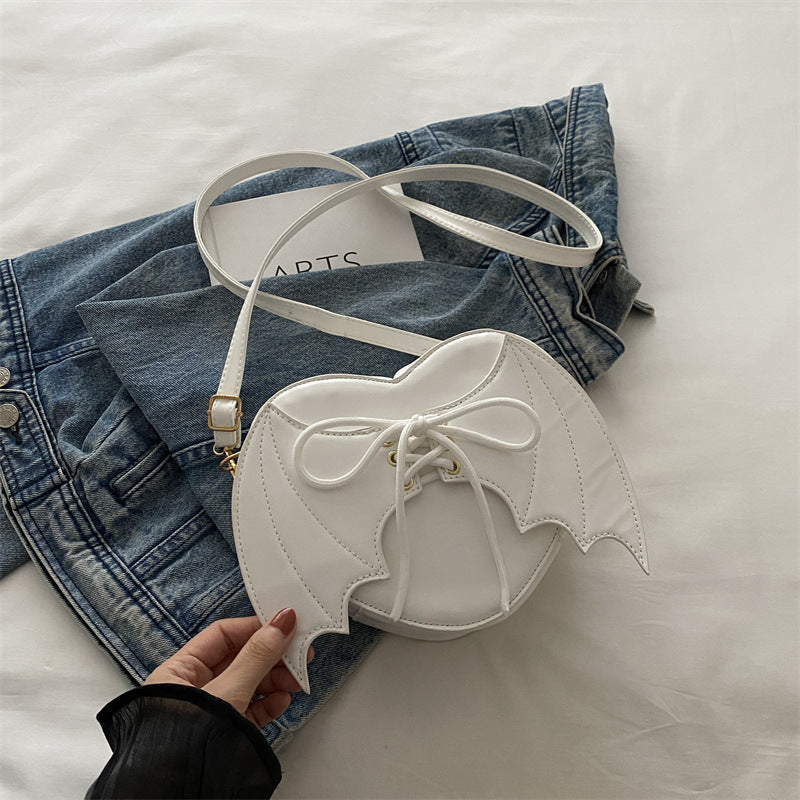 Bat-Wing Heart Crossbody Bag, white, with strap