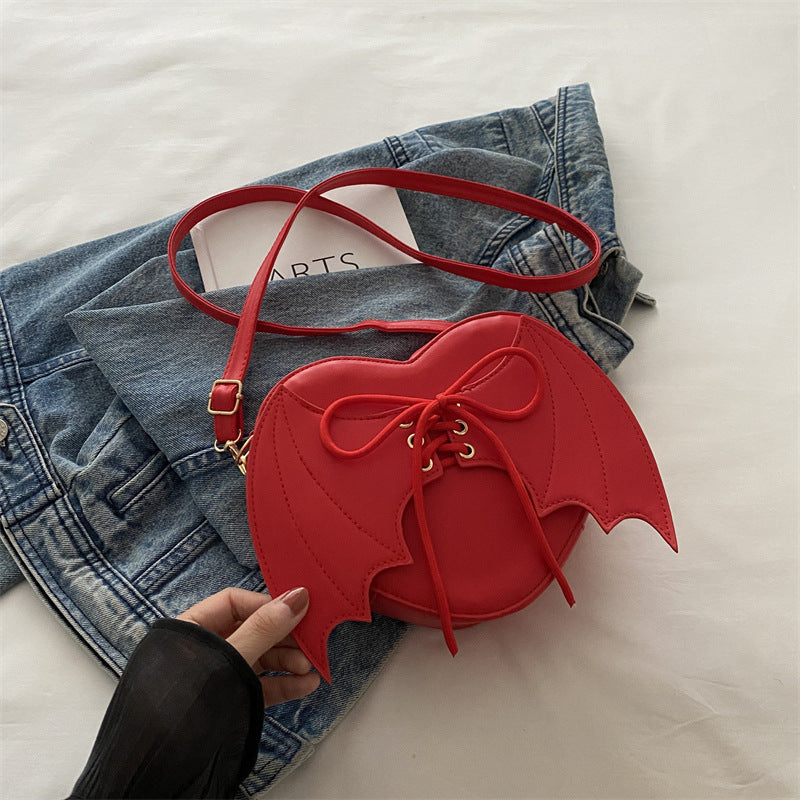 Bat-Wing Heart Crossbody Bag, red, with strap