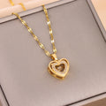 Double-layer Love Necklace with Rhinestones Titanium Steel Pendant