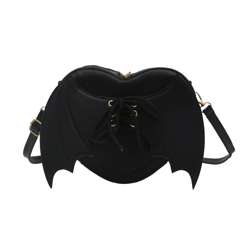 Bat-Wing Heart Crossbody Bag, black, front