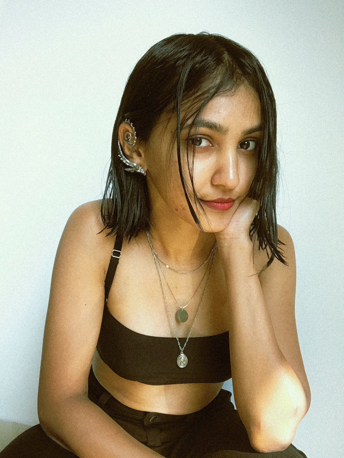 Ear cuff jewelry styled on the ear